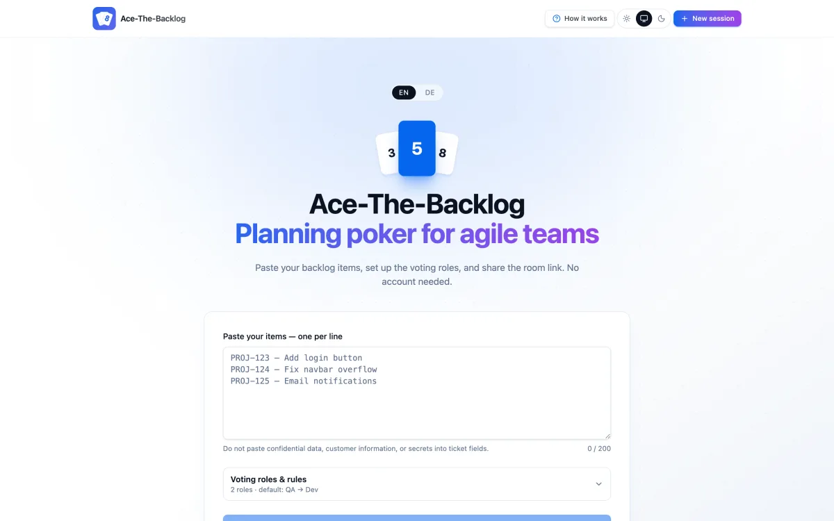 Screenshot der Website von Ace the Backlog